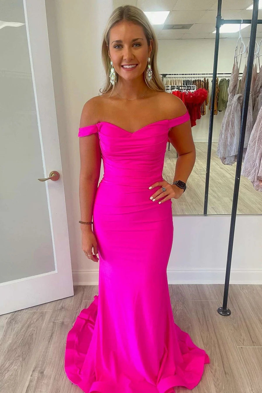 Simple  Mermaid Off the Shoulder Long Formal Dress