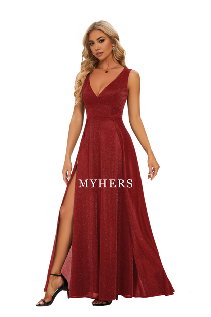 Formal Wear Dresses Prom Dress V Neck Elegant Sparkle Evening Long Party High Slit Wedding Guest Dresses