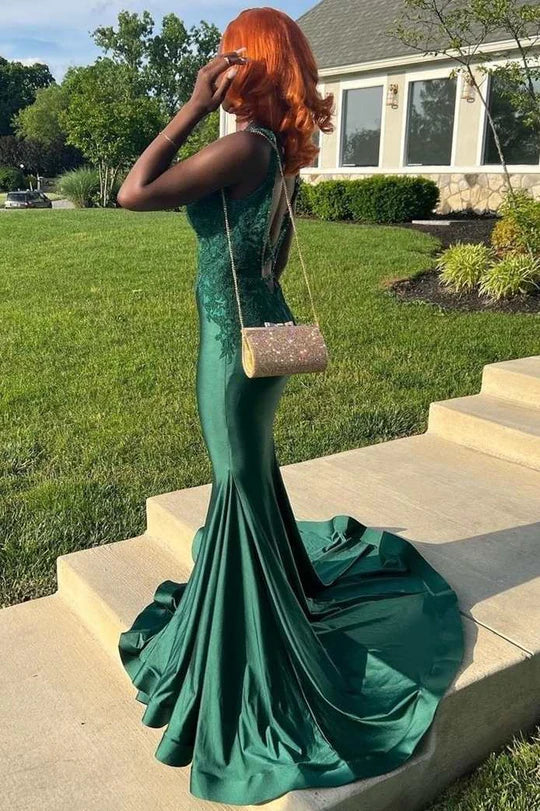Lace V-Neck Trumpet Long Prom Dress
