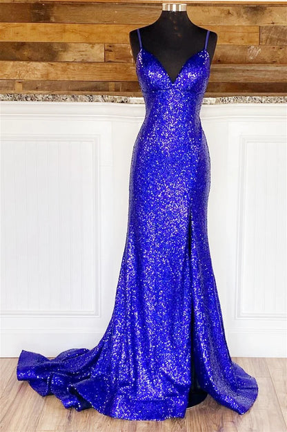 Glitter  Sequin Backless Mermaid Long Prom Dress