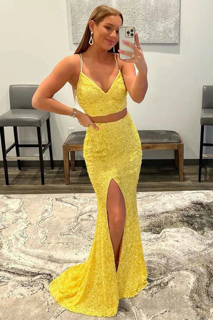 Two Piece  Sequins Long Prom Dress