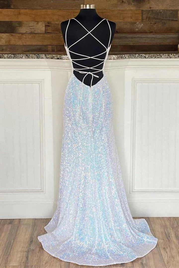 Sequin V-Neck Empire Mermaid Long Prom Dress