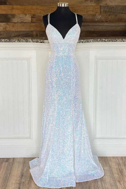 Sequin V-Neck Empire Mermaid Long Prom Dress
