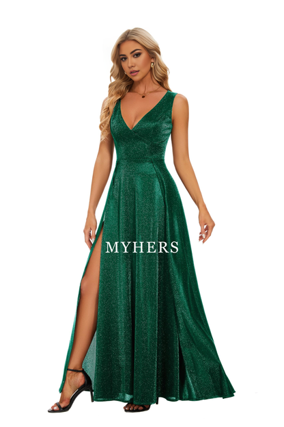Formal Wear Dresses Prom Dress V Neck Elegant Sparkle Evening Long Party High Slit Wedding Guest Dresses