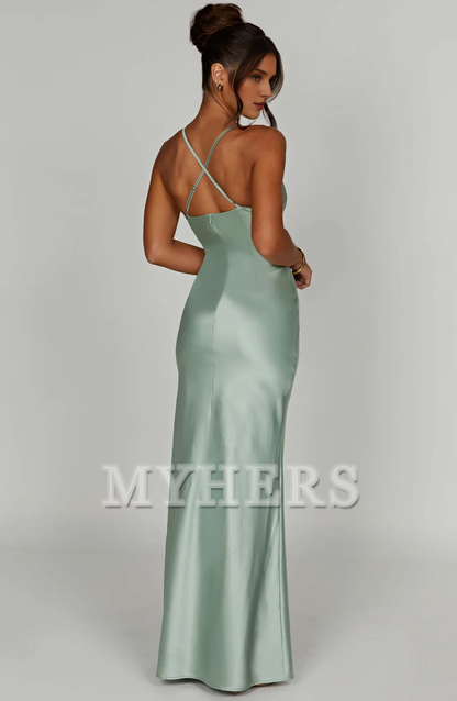 Elegant Mermaid Halter Plunge Neckline Backless Sheath Dresses Fashion Simple Bridesmaid Dresses Wedding Guests Dresses