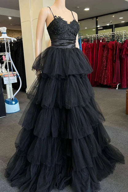 Multi-Tiered  Straps A-Line Long Prom Dress