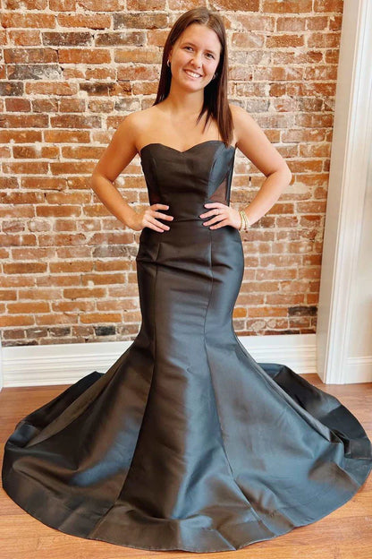 Trumpet  Strapless Long Prom Gown with Puff Sleeves