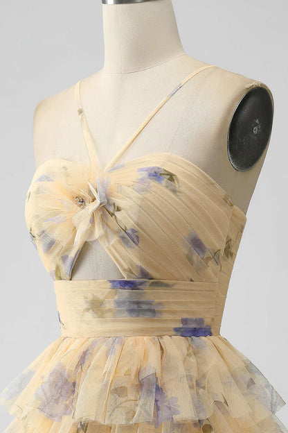 Print Keyhole Ruffle Tiered Short Homecoming Dress