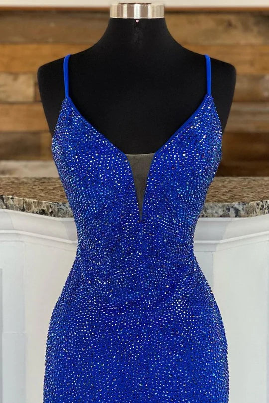 Beaded V-Neck Mermaid Long Prom Dress