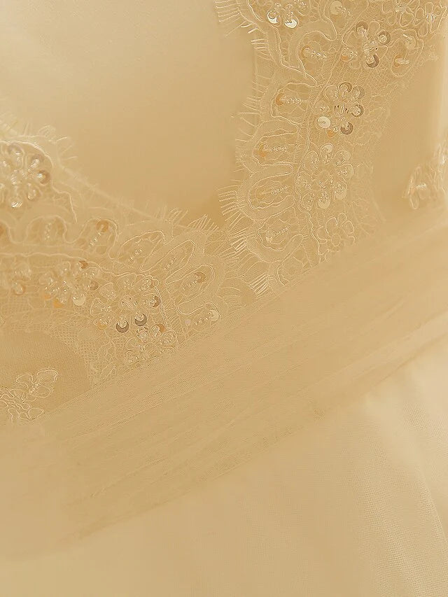 A-Line Wedding Dresses Jewel Neck Court Train Lace Long Sleeve Country Illusion Sleeve