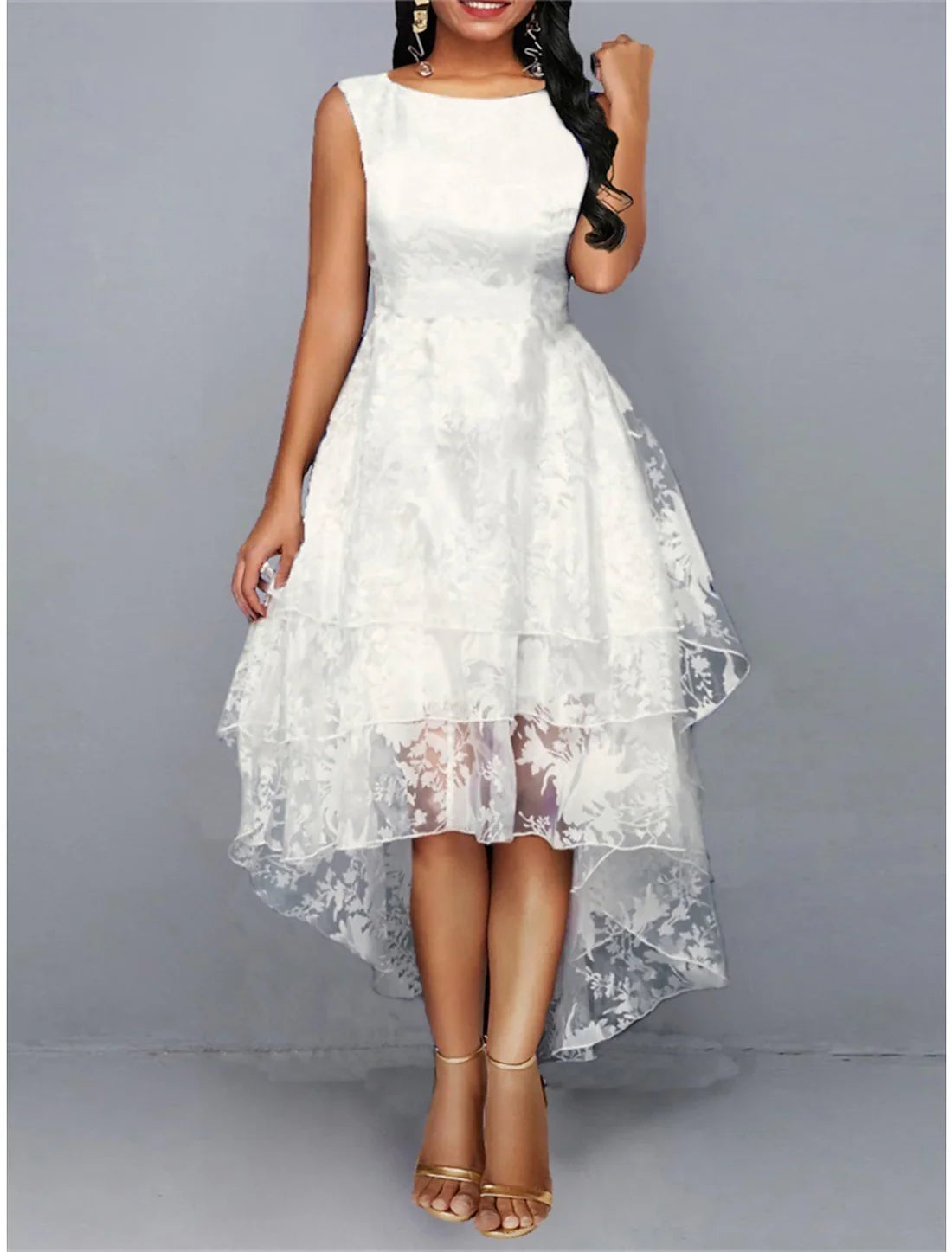 Homecoming Dress Cocktail Dress Midi Dress Sleeveless Floral Lace Summer Spring Fall Crew Neck Party Birthday Evening Party Wedding Guest Dress