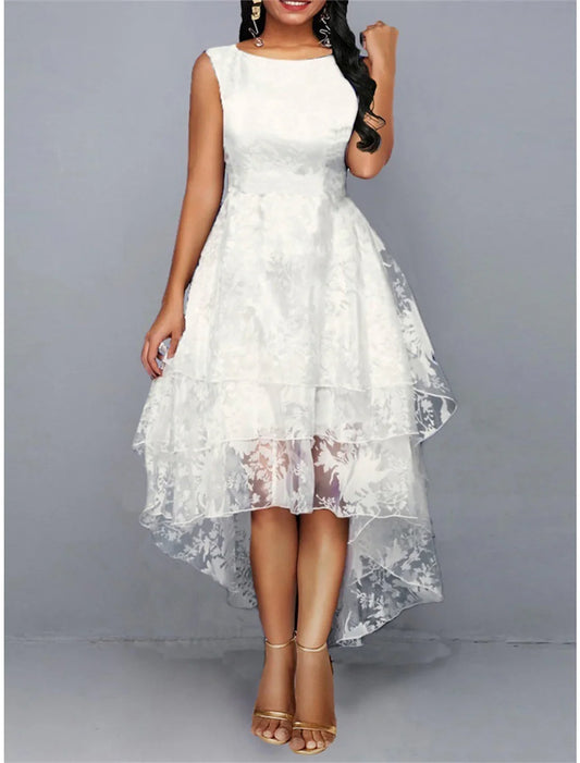 Homecoming Dress Cocktail Dress Midi Dress Sleeveless Floral Lace Summer Spring Fall Crew Neck Party Birthday Evening Party Wedding Guest Dress