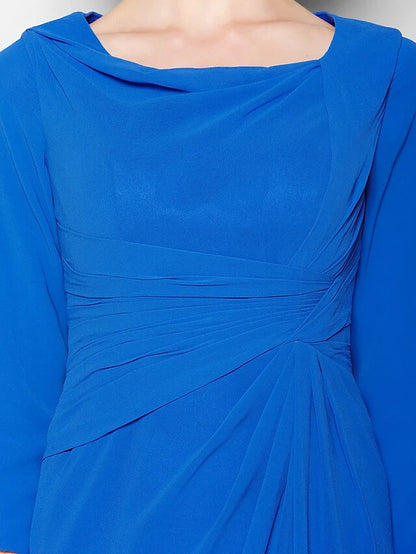 Mother of the Bride Dress Scoop Neck Knee Length Chiffon 3/4 Length Sleeve with Criss Cross