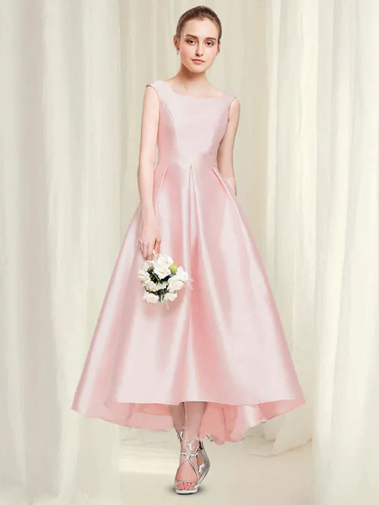 A-Line Reformation Amante Minimalist Party Wear Engagement Dress Jewel Neck Sleeveless Ankle Length Satin with Sleek