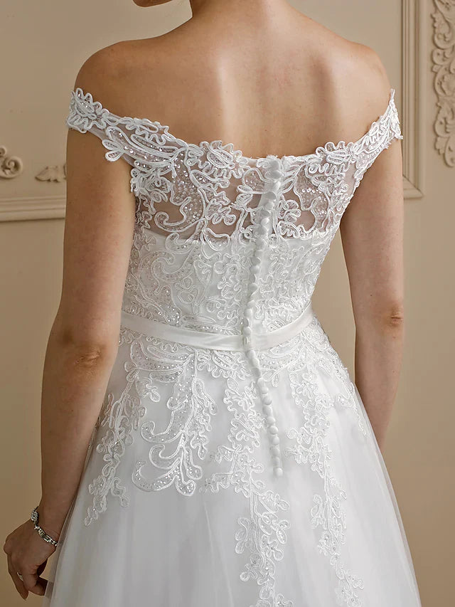A-Line Wedding Dresses Strapless Court Train Organza Satin Strapless with Pick Up Skirt Ruched Beading