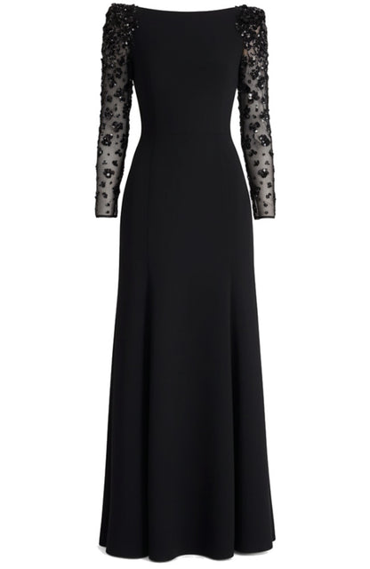 Black Sequin Long Sleeve Slim-Fitting Evening Dress for Party Banquet Wedding Formal Occasions