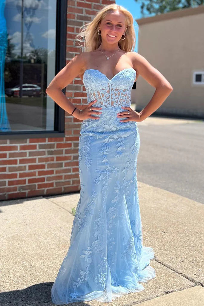 Strapless Mermaid Prom Dress With Lace Appliques