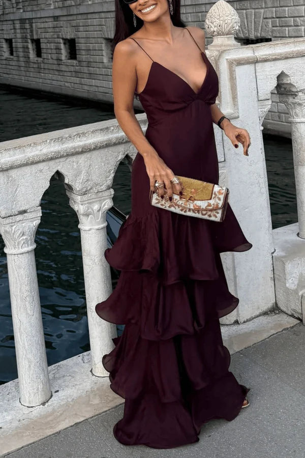 Burgundy Sequin Strapless Ruffled Mermaid Long Evening Gown for Party Wedding Banquet Festival Prom Formal Occasions