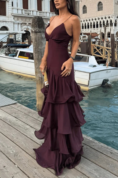 Burgundy Sequin Strapless Ruffled Mermaid Long Evening Gown for Party Wedding Banquet Festival Prom Formal Occasions
