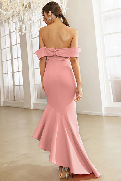 Sheath Mermaid  Off the Shoulder  Asymmetric Prom Dress With Ruffles