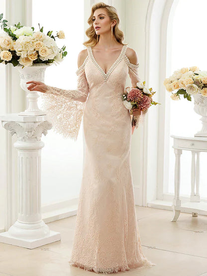 Princess A-Line Wedding Dresses Jewel Neck Court Train Lace Tulle Short Sleeve Romantic with Bow(s) Beading Appliques
