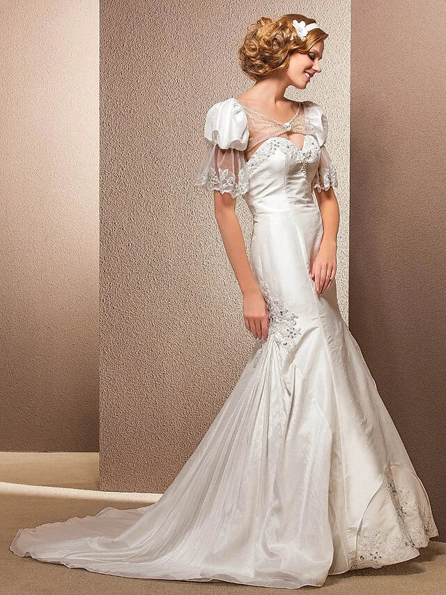 Wedding Dresses Sweetheart Neckline Court Train Taffeta Sleeveless with Pleats Sequin Appliques