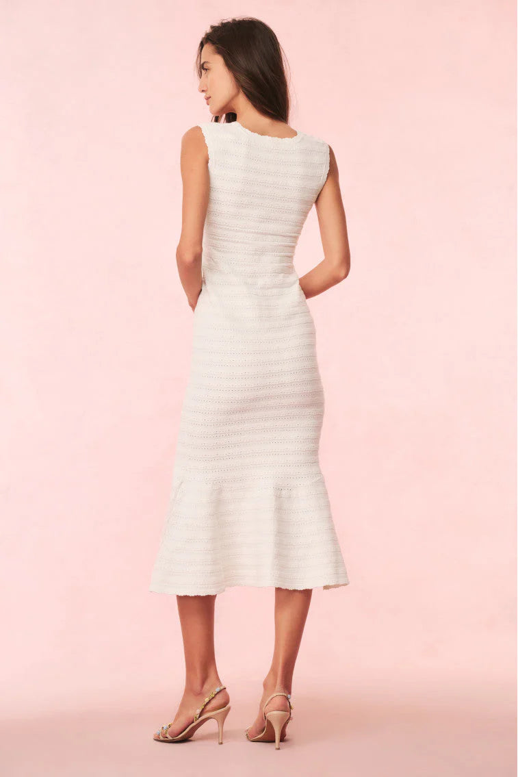 Chic Fitted Square Neck Sleeveless Crochet Knit Midi Evening Dress