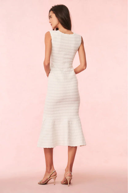 Chic Fitted Square Neck Sleeveless Crochet Knit Midi Evening Dress