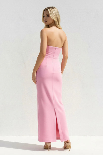 Chic Strapless Bow-Accent Cutout Slit-Back Midi Evening Dress
