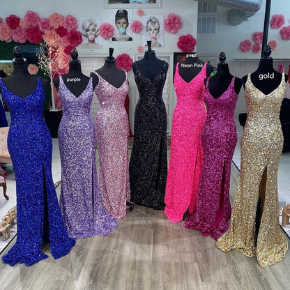 Sequins V Neck Mermaid Long Formal Dress