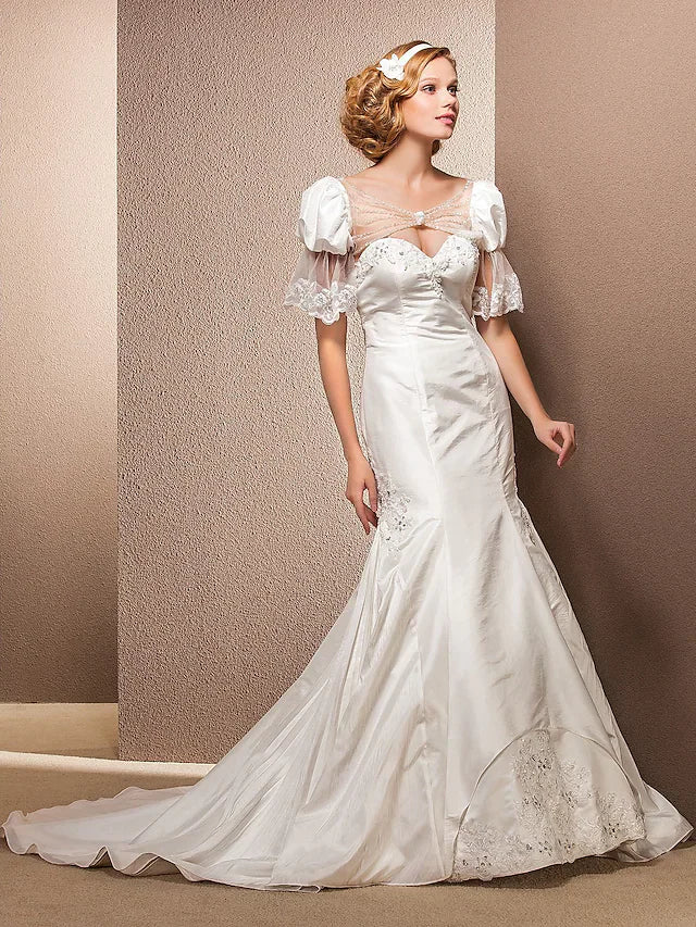 Wedding Dresses Sweetheart Neckline Court Train Taffeta Sleeveless with Pleats Sequin Appliques