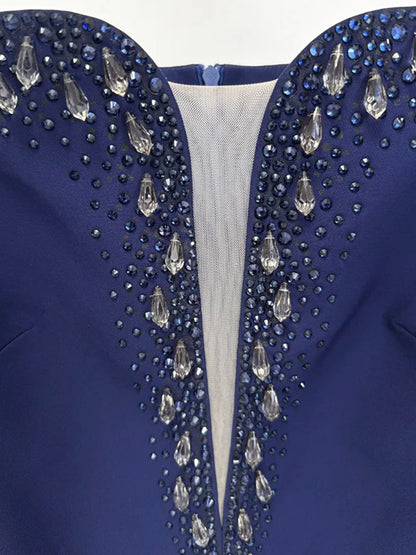Dark Blue Sequin V-Neck Long Sleeve Mermaid Long Evening Gown for Party Wedding Banquet Festival Prom Formal Occasions