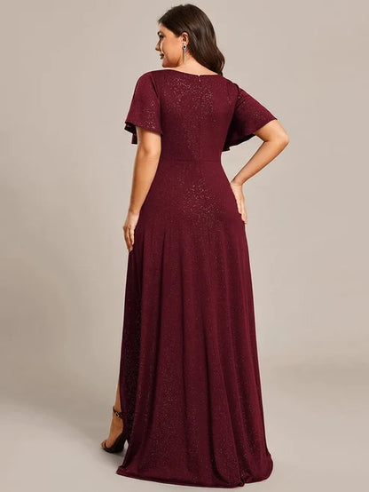 Plus Size Glitter Ruffled High-Low Front Slit Evening Dress/Prom Dresses Party Dresses Wedding Guest Dresses