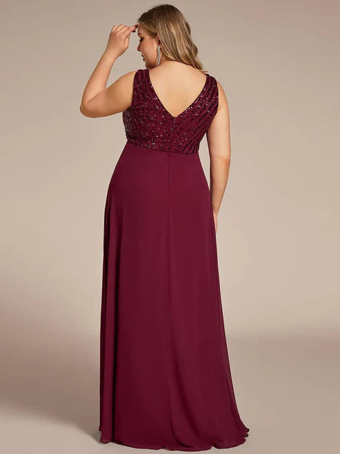 Plus Size Sequin Sleeveless Double V-Neck Formal Evening Dress/Prom Dresses Party Dresses Wedding Guest Dresses