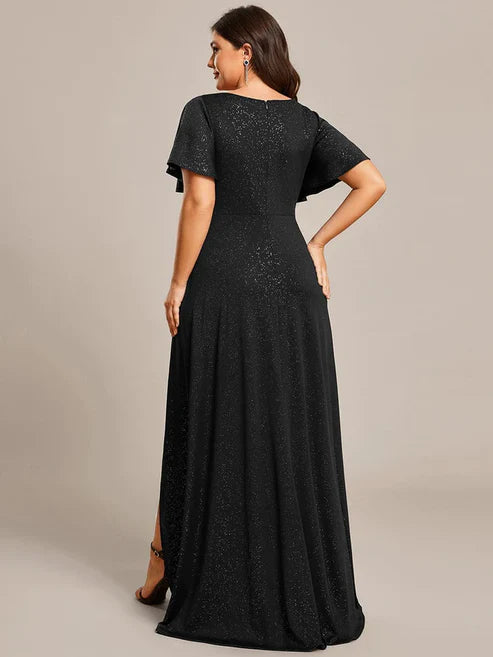 Plus Size Glitter Ruffled High-Low Front Slit Evening Dress/Prom Dresses Party Dresses Wedding Guest Dresses