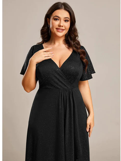 Plus Size Glitter Ruffled High-Low Front Slit Evening Dress/Prom Dresses Party Dresses Wedding Guest Dresses