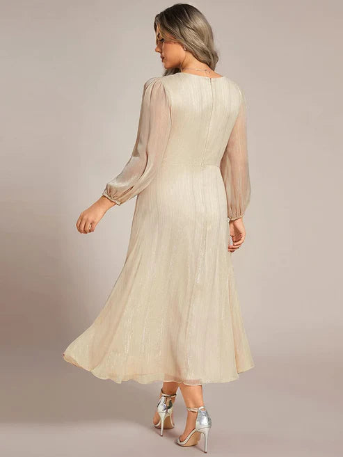 Plus Size Twist Knot Louts Leaf Long Sleeve A-Line Evening Dress With Prom Dresses Party Dresses Wedding Guest Dresses
