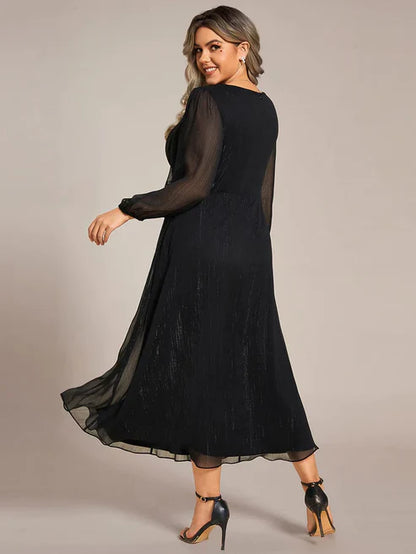 Plus Size Twist Knot Louts Leaf Long Sleeve A-Line Evening Dress With Prom Dresses Party Dresses Wedding Guest Dresses