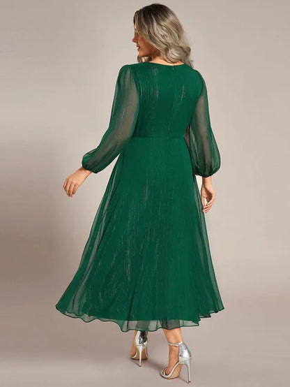 Plus Size Twist Knot Louts Leaf Long Sleeve A-Line Evening Dress With Prom Dresses Party Dresses Wedding Guest Dresses