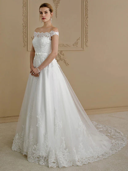 A-Line Wedding Dresses Strapless Court Train Organza Satin Strapless with Pick Up Skirt Ruched Beading