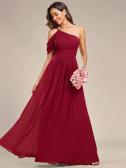One-Shoulder Sleeveless Chiffon Bridesmaid Dress/Prom Dresses Floor Length Party Dresses Wedding Guest Dresses