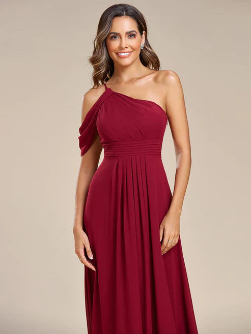 One-Shoulder Sleeveless Chiffon Bridesmaid Dress/Prom Dresses Floor Length Party Dresses Wedding Guest Dresses
