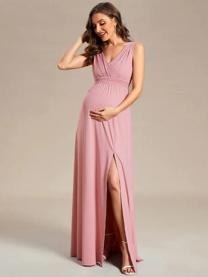 High Slit Sleeveless A-Line Stretchy Maxi Maternity Dress/Evening Dresses Party Dresses Wedding Guest Dresses