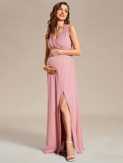 High Slit Sleeveless A-Line Stretchy Maxi Maternity Dress/Evening Dresses Party Dresses Wedding Guest Dresses