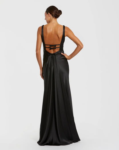 Elegant Mermaid V-Neck Sleeveless Bow-Detail Open-Back Prom Dress