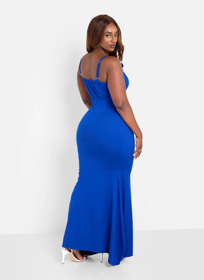 Elegant Tie Front Ruched Bodice Stretchy Jersey Mermaid Evening Dress