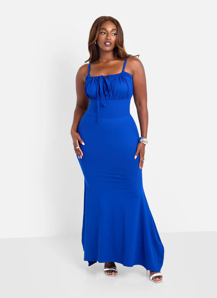 Elegant Tie Front Ruched Bodice Stretchy Jersey Mermaid Evening Dress