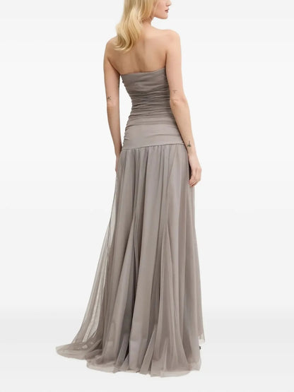 Ethereal Dove Grey Strapless Ruched Prom Dress