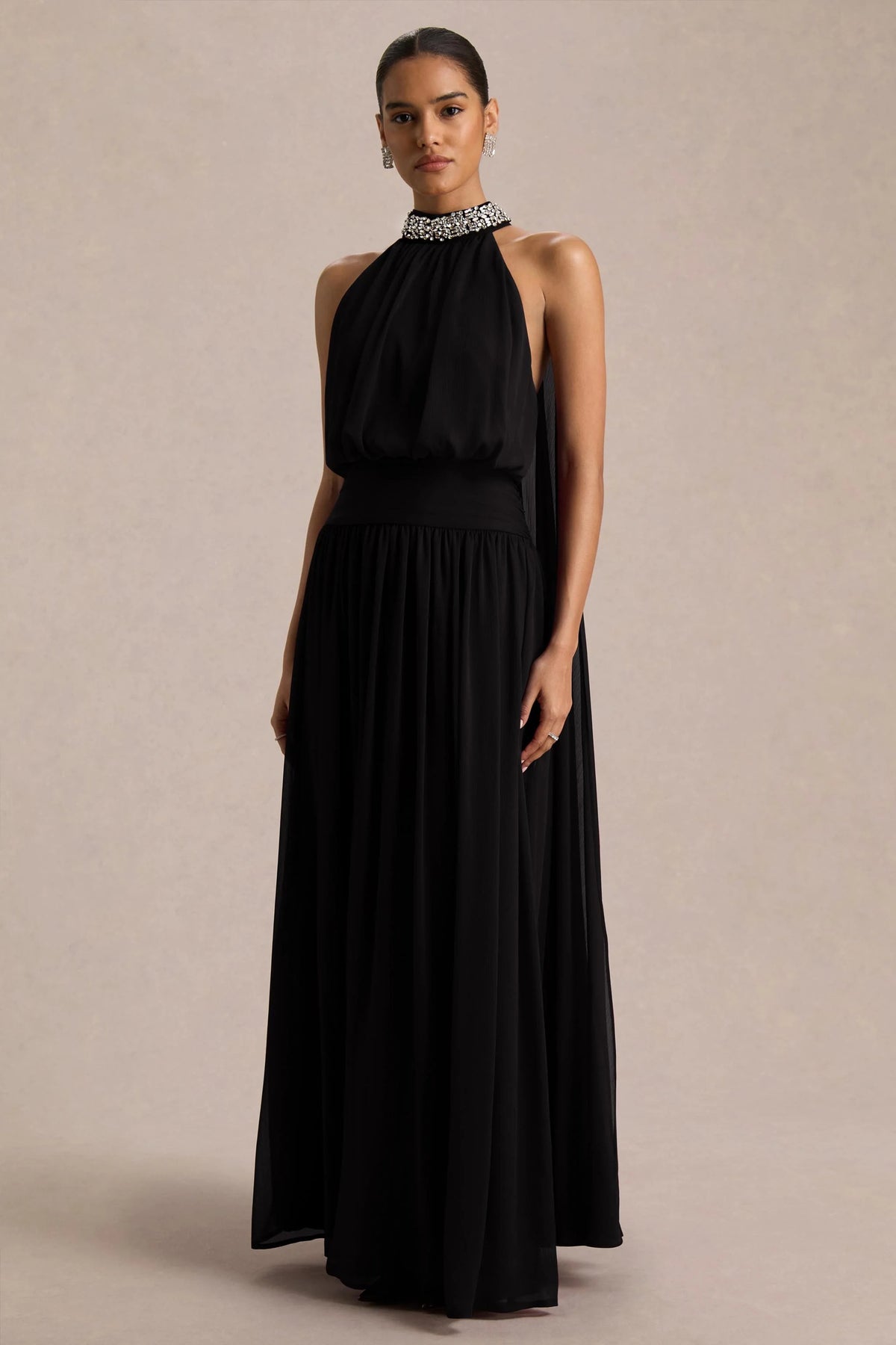 Ethereal Halter Neck Crystal-Embellished Evening Dresses