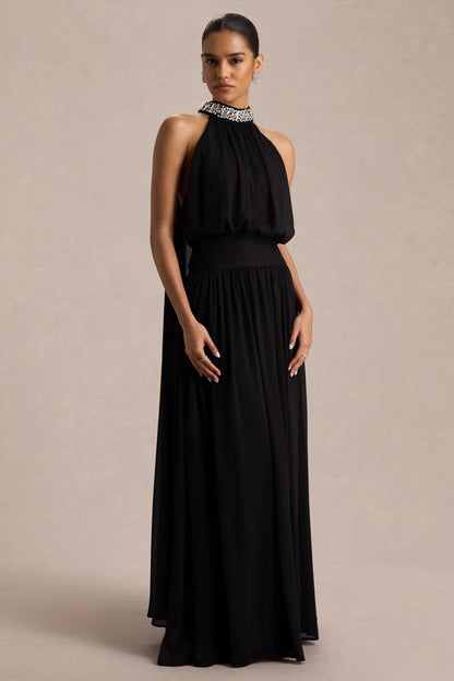 Ethereal Halter Neck Crystal-Embellished Evening Dresses